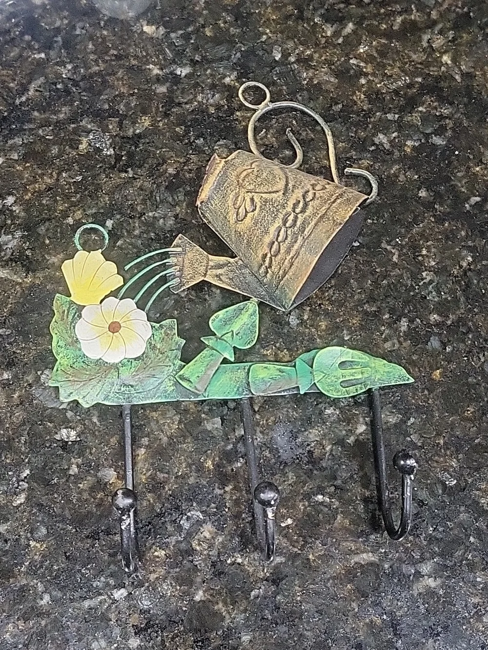 Green and Gold Watering Can Wall Hook - Floral Home Wall Decor